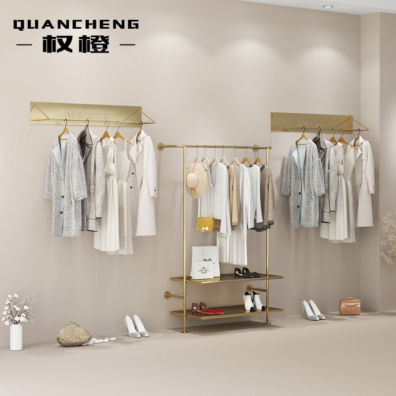 Stainless steel wall rack clothing store display rack clothes pole display titanium alloy net red clothes rack women's clothing against the wall shelf