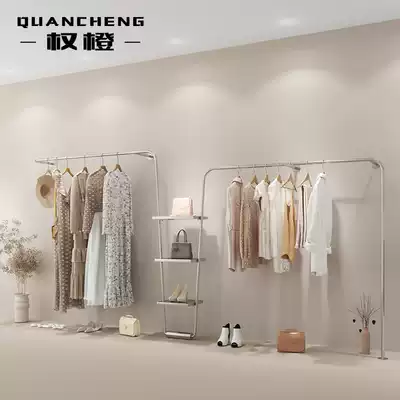 Net red clothing store display stand on the wall wall stainless steel silver hanging clothes rack against the wall Hanfeng women's clothing store shelves