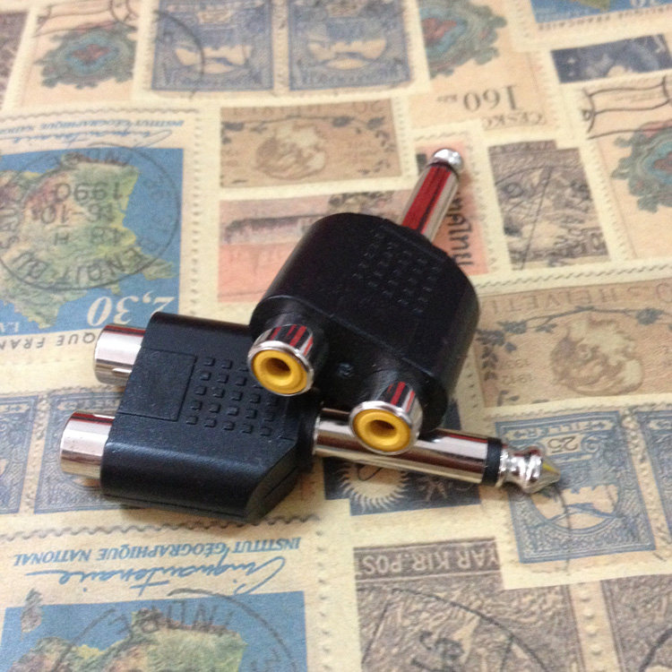 Mono - channel 6 5MM to 2RCA Lotus Head 6 5 rotated dual AV master conversion header Microphone audio connector