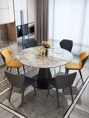 Bright rock plate dining table and chair combination Modern simple light luxury retractable rotating household variable round table small apartment