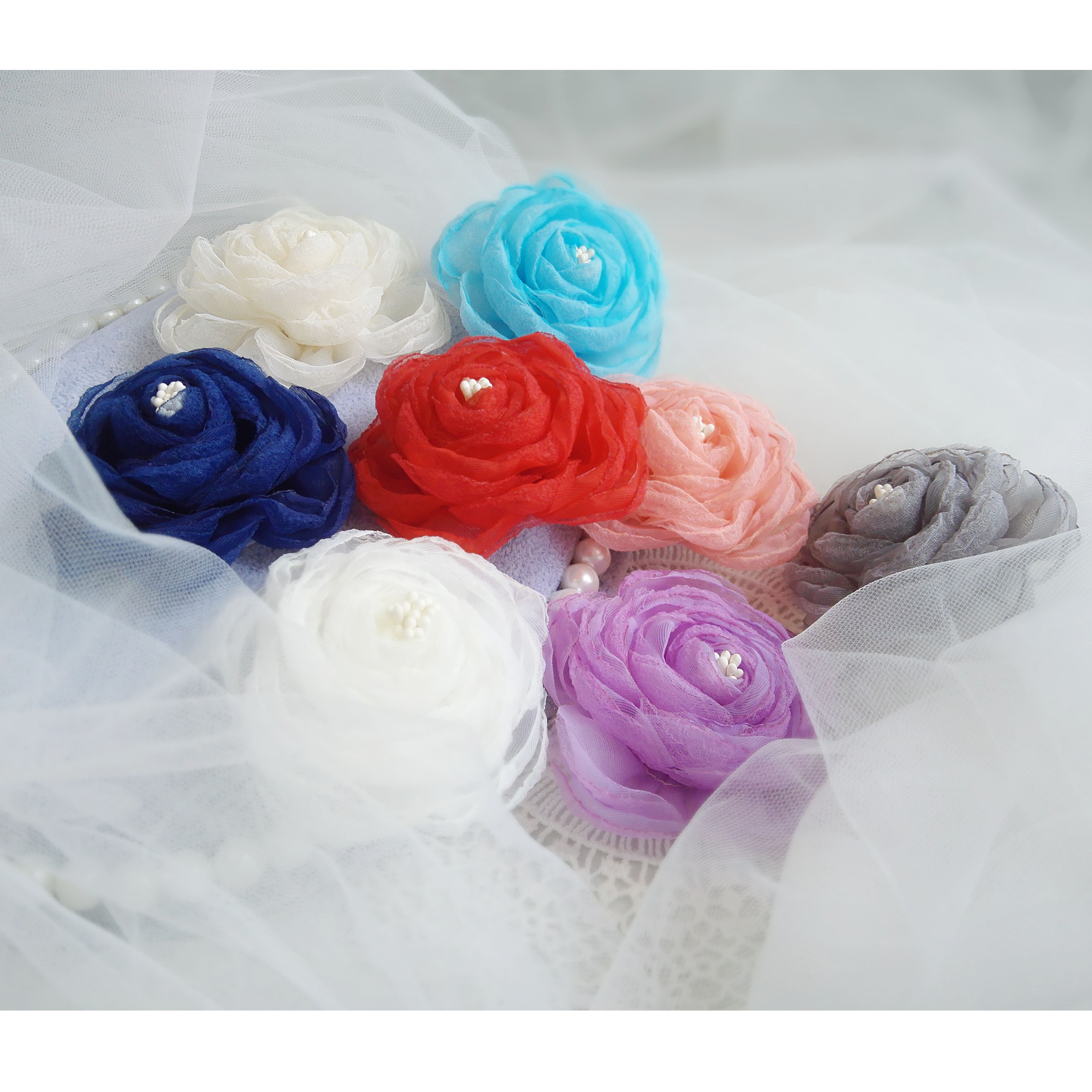 Solid Bubble Yarn Big Flowers Wedding Dresses Chest Flowers Clothes Adornment Materials Handmade Diy Accessories Red White Color White Color White Color Red White Color White Color Red White Color Red White Color Red White