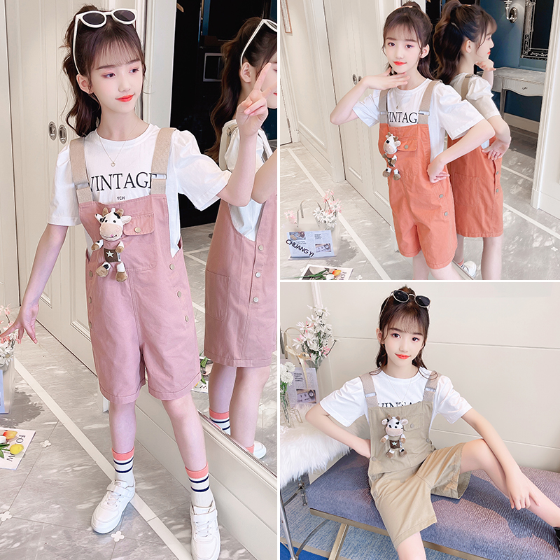 2022 Summer new girl suit Xia CUHK Tong Han version Cartoon Wide Leg Shorts for baby with baby bag pants Two sets