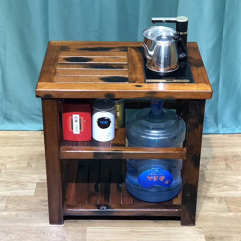Old boat wooden tea shelf rack tea side table cabinet boiled water movable small tea table tea table side table Chinese tea cabinet
