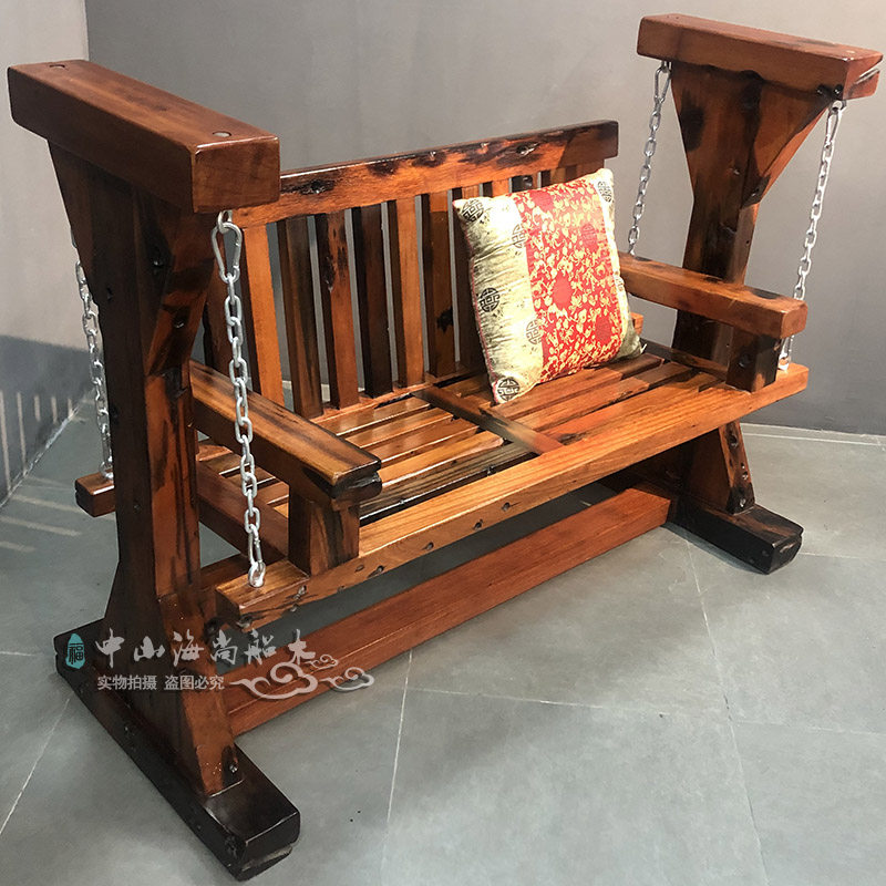 Old boat wood Wooden Swing Set balcony Home Hanging Chair Embalming Wood Park Casual Double Chair Patio Outdoor Solid Wood Rocking Chair