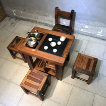 Old boat wood tea table and chairs combination brief Chinese imitation antique outdoor balcony small tea table old boat wood whole set tea table tea