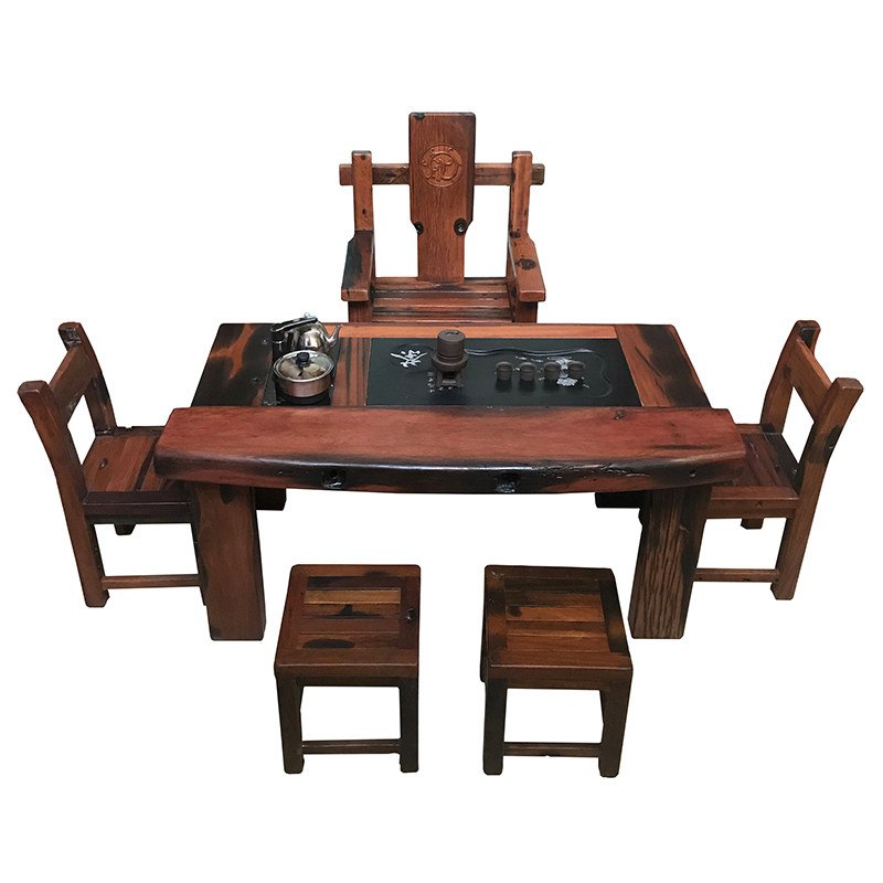 Old boat wooden tea table and chair combination tea art table old boat wooden tea table modern antique high-end solid wood furniture kung fu coffee table