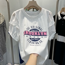 Ocean Air Bubble Cuff Short Sleeve Letters T-shirt Woman 2022 New Summer Korean version Fashion 100 lap blouses