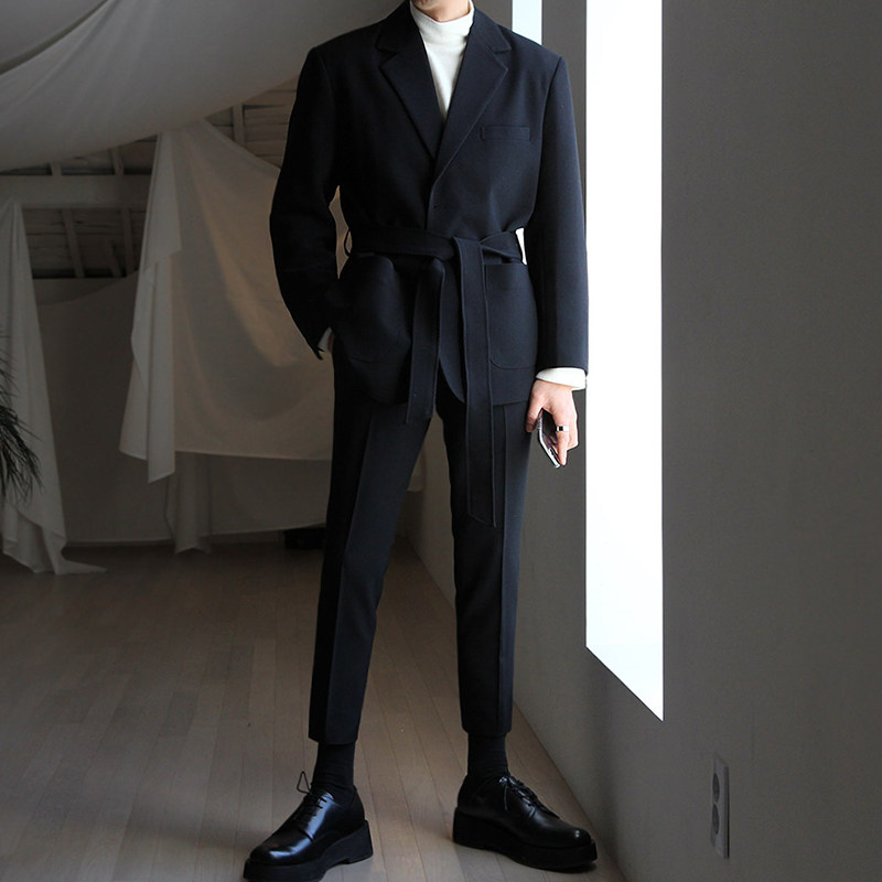 Suit man suit handsome fit Korean version trendy casual Inren wind west suit a set of business positive dress boomer jacket