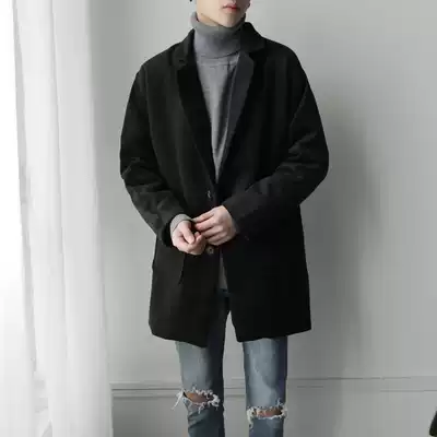 Hairy coat Korean version of men's slim short woolen coat slim trench coat winter thick casual cashmere coat