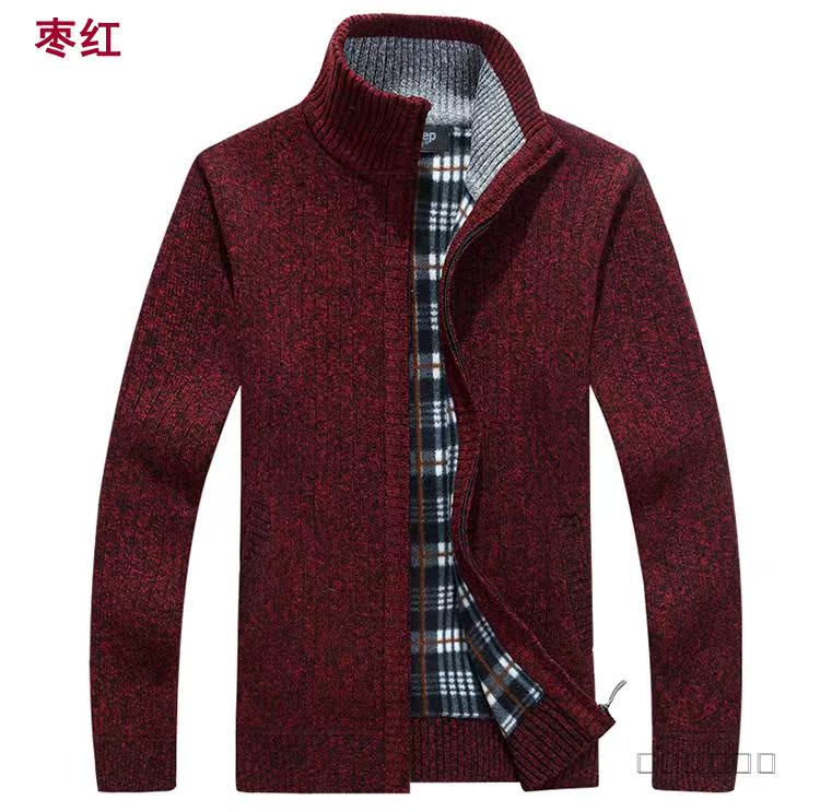 Áo len nam cộng với áo len nhung mùa đông trung niên áo len nam áo len dày áo len ấm áp nửa cao cổ áo len nam áo khoác cardigan nam