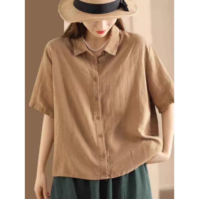 Real Shot of Plus-Size Women's Shirts, 2025 Summer New Cotton and Linen Vintage Artistic Casual Loose Shirts Real Shot of Plus-Size Women's Shirts, 2025 Summer New Cotton and Linen Vintage Artistic Casual Loose Shirts