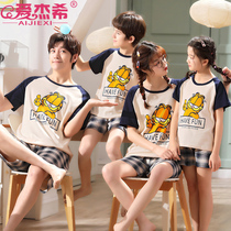 Parent-child pajamas Summer family of three family suit father and daughter summer mother and child four short-sleeved thin home clothes