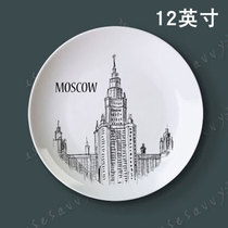 12-inch city silhouette porcelain plate hanging plate Decorative plate Wall sitting plate setting plate Ceramic plate creative home craft plate