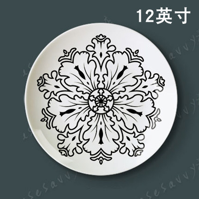 12-inch classical black and white flower tray New Chinese style Living room Dining Room Dining Room Wall Decoration Sitting Tray Hanging Tray Ceramic Pan