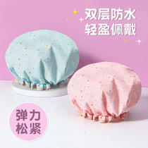 Double-layer shower cap hair care cap womens waterproof bathing household oil-proof cigarette head cover special shower cap for girls dry hair mask