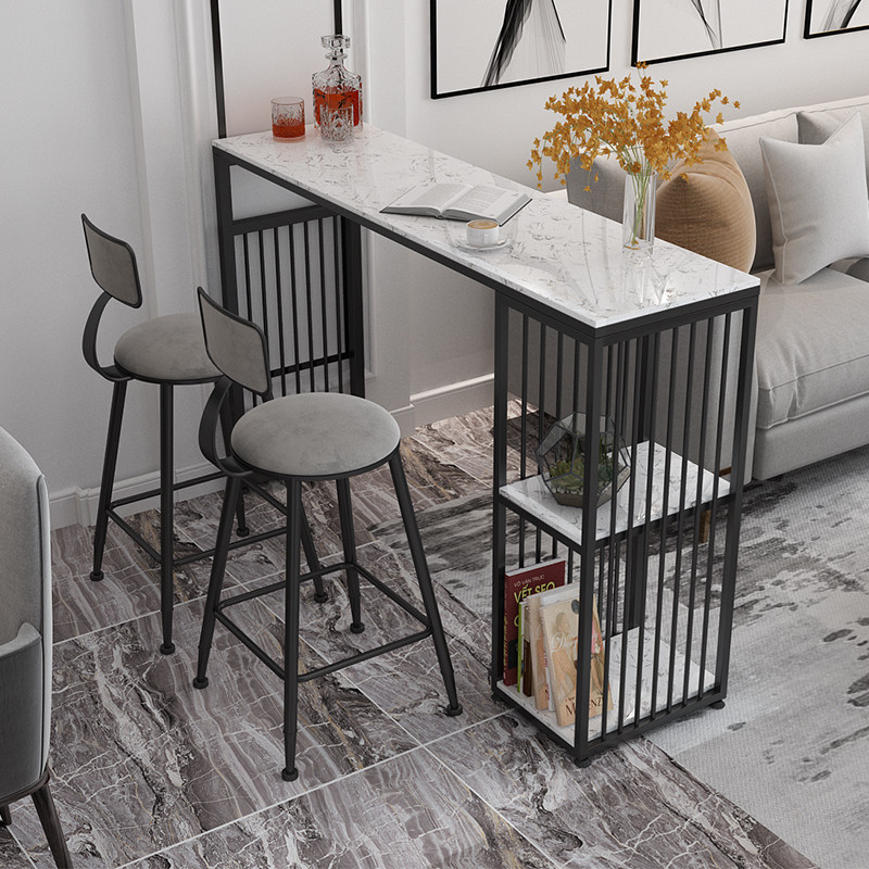 Nordic wrought iron marble wall bar table household partition simple long strip high foot balcony window table and chair combination