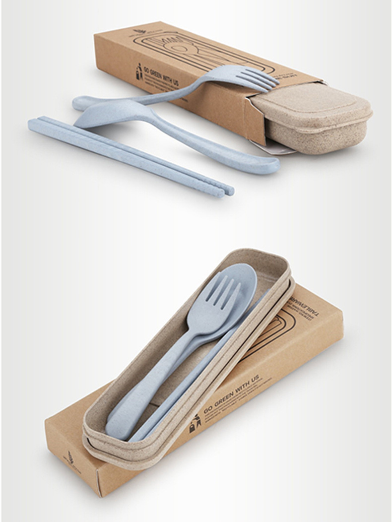 BH正品小麦环保旅行餐具三件套装便携式餐具盒学生筷子叉勺子