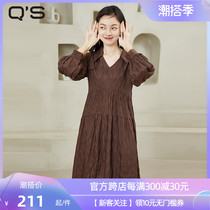 qs stalk 2022 spring new lazy afternoons pure color one-piece dress woman folds creaty loose sleeve head lace dress