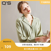 qs Qixi spring and autumn new solid color shirt womens design sense niche suit collar shirt womens long-sleeved chiffon top