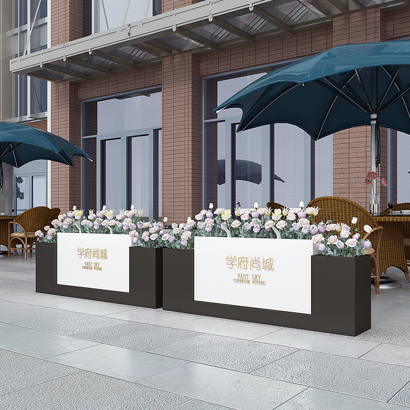 Outdoor wrought iron flower box flower trough creative flower bed outdoor square commercial street sales department milk tea municipal flower pot customization