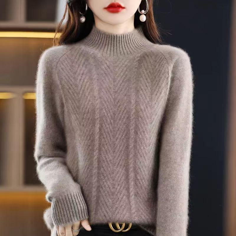 Hengcai Source Women's Wool Sweater New Half-High Collar Pullover Thickened Warm Loose Base Knitwear Fashion Sweater