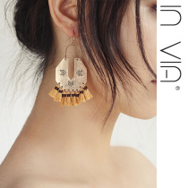 Retro coffee tassel big earrings 2022 new trendy earrings femininity long exaggerated bohemian vacation