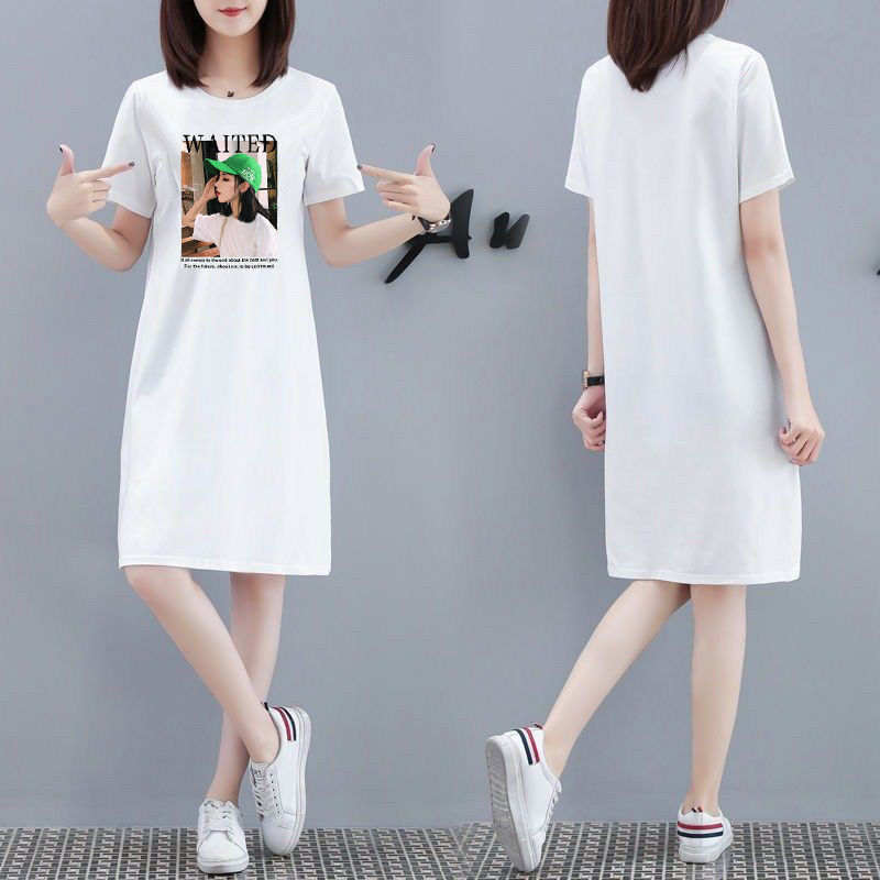 2026 Summer Short-Sleeve T-Shirt Dress, Mid-Length Dress for Women, Plus Size, Loose Fit, Cotton Blend Top, Super Popular ins Trend 2026 Summer Short-Sleeve T-Shirt Dress, Mid-Length Dress for Women, Plus Size, Loose Fit, Cotton Blend Top, Super Popular ins Trend
