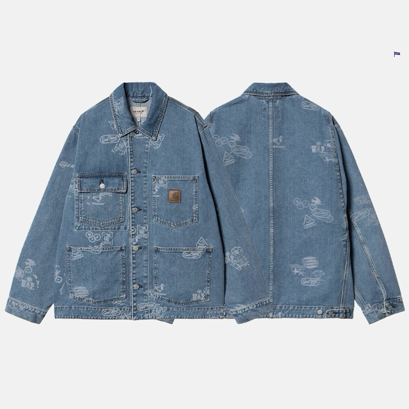 In-Stock Carhartt Wip Stamp Jacket Carhartt Leather Label Denim Michigan Jacket 33743