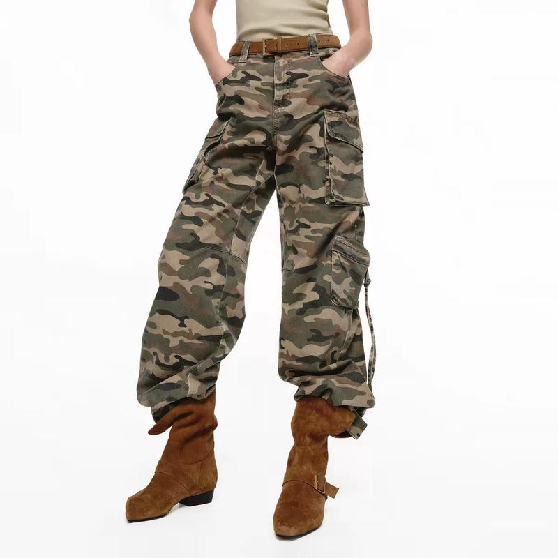 Authentic Jeans 2026 Summer New Product Nostalgic Dune Camouflage Style Rhinestone Mid-Waist Cargo Pants Mbf2Jen036 Authentic Jeans 2026 Summer New Product Nostalgic Dune Camouflage Style Rhinestone Mid-Waist Cargo Pants Mbf2Jen036