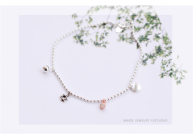 Ngôi sao chuông Hàn Quốc s925 sterling bạc vòng chân nữ sinh viên thời trang hoang dã đơn giản phiên bản tiếng Nhật và Hàn Quốc của Sen cá tính phong cách mới lắc chân vàng trắng