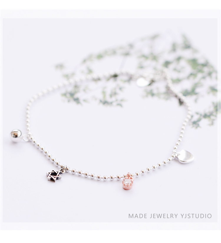 Ngôi sao chuông Hàn Quốc s925 sterling bạc vòng chân nữ sinh viên thời trang hoang dã đơn giản phiên bản tiếng Nhật và Hàn Quốc của Sen cá tính phong cách mới lắc chân vàng trắng