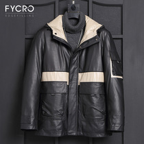 2020 new first layer cowhide leather leather down jacket mens short slim Korean winter fur coat locomotive coat