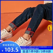 Childrens clothing girls plus velvet pants 2020 new autumn and winter childrens jeans medium and large childrens casual pants warm and thick
