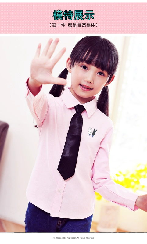 Áo sơ mi nữ tay dài 2019 mới xuân trẻ em áo cotton bé trai hoạt hình áo sơ mi sinh viên sơ mi họa tiết cho bé gái