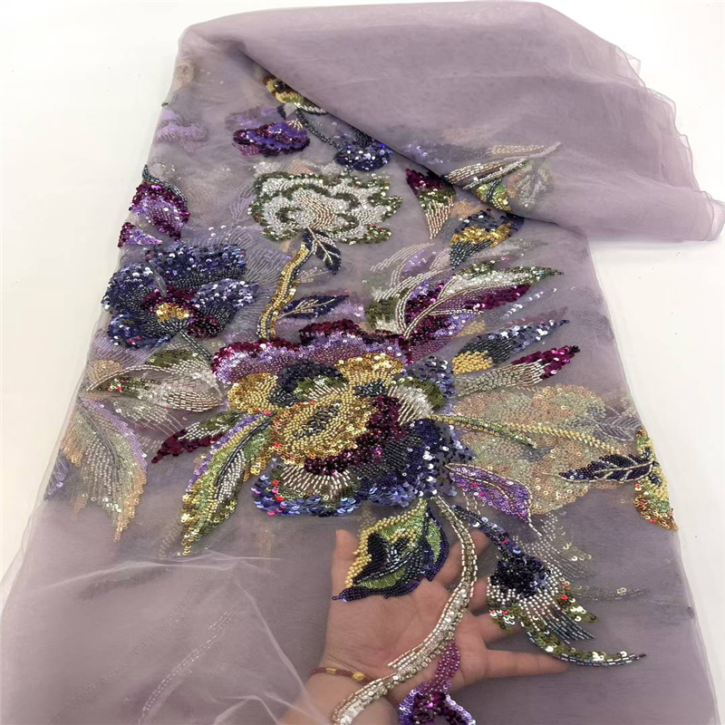 In-Stock Heavy Beaded Tube Sequin Embroidery Fabric for Cheongsam, Wedding Dress, Tulle Lace Embroidered Fabric