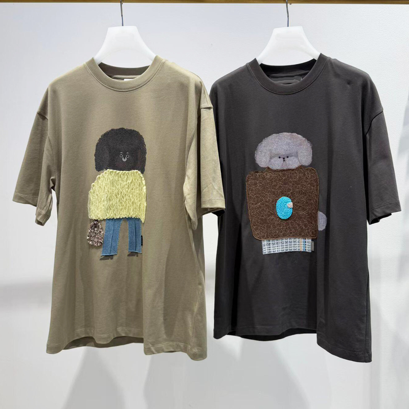 2026 Spring/Summer New Style Earth Tone Round Neck Loose Casual Cute Cartoon Embroidery Short Sleeve T-Shirt for Women 2K1Ba68