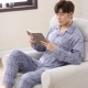 Đồ ngủ nam cotton dài tay mùa xuân và mùa thu thanh niên nam kích thước lớn phù hợp với mùa đông trung niên cha dịch vụ nhà