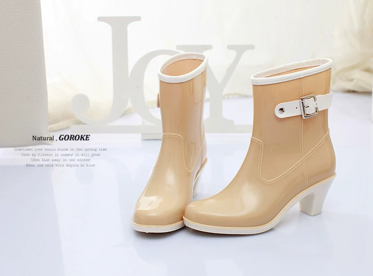 Giày cao gót nữ mùa xuân và mùa hè Hàn Quốc Giày cao gót đế xuồng cao gót cộng với cotton có thể tháo rời giày chống trượt nêm giày cao su giày đơn giản giày đi mưa