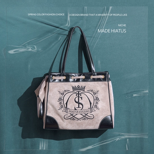 HIATUS Вместительная и большая ретро демисезонная сумка на одно плечо для отдыха, в цветочек, с вышивкой