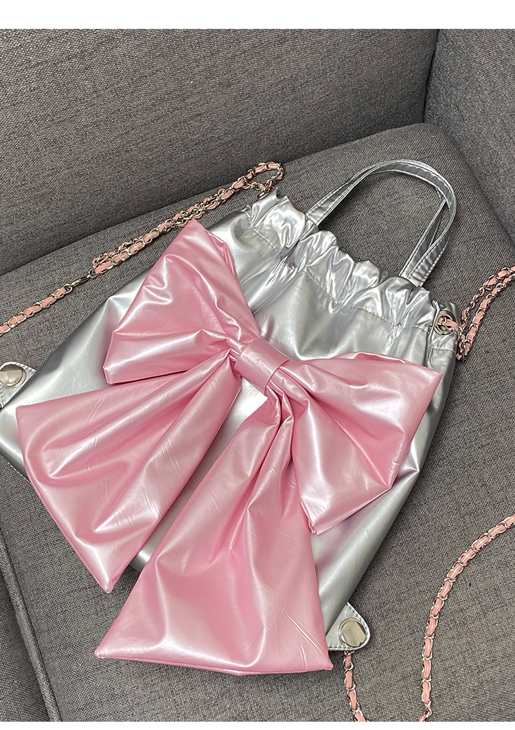 Pink Bow Tie Silver Hobo Bag | Bag | Three Fleas