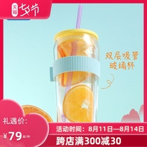 Lock and lock double-layer glass ins feng shui cup female net red high-value straw cup insulated fairy cup