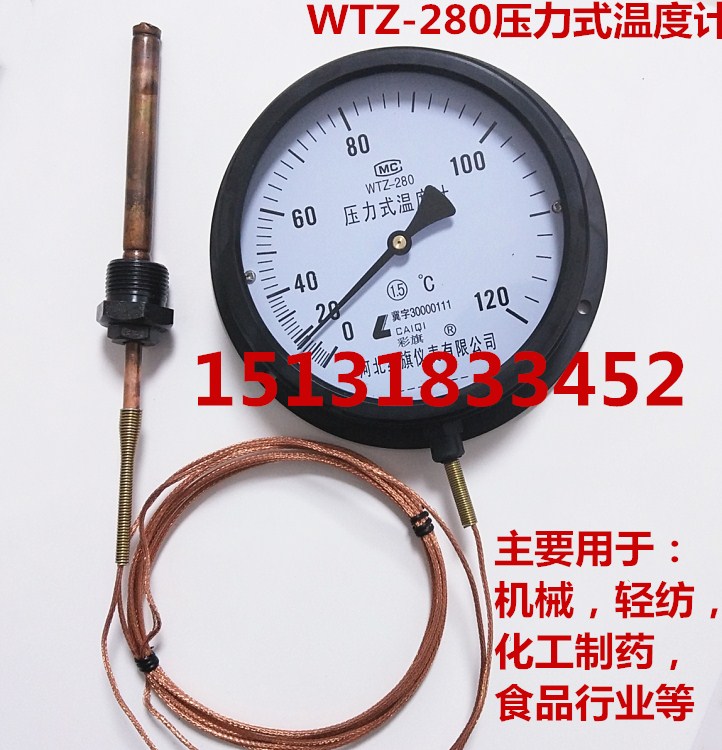 Direct Sale Red Flag WTZ WTQ280 Pressure Thermometer Boiler Water Temperature Oil Temperature Far Spread Vapor Pointer Temperature Table