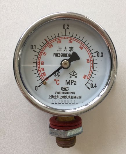 上海宜川上岭 0-0.4MPa 压力表1.6级申安手提式蒸汽灭菌器消毒锅