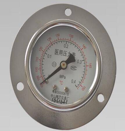 中山精艺仪表Y60MM0-0.4MPA2.5级轴向带前边，又称带法兰边压力表