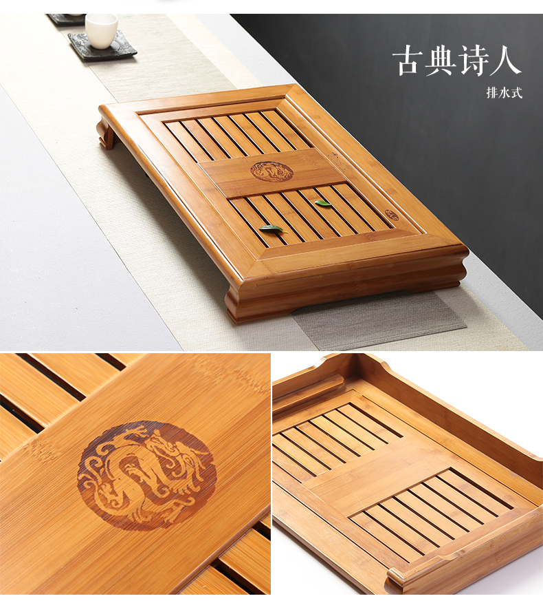 Dry landscape ceramic trays bamboo tea tray side large storage drawer household contracted kung fu tea tea