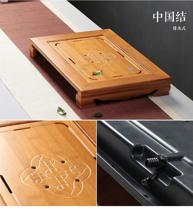 Dry landscape ceramic trays bamboo tea tray side large storage drawer household contracted kung fu tea tea