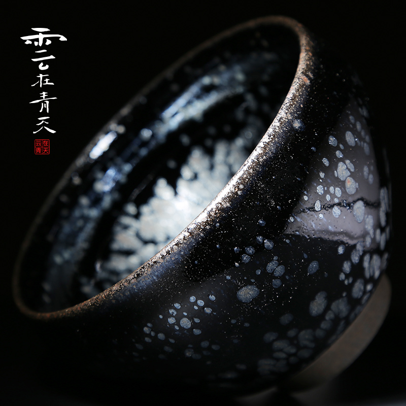 Black silver drops to build one masters cup kung fu tea bowl ceramic cup pure manual jianyang temmoku sample tea cup