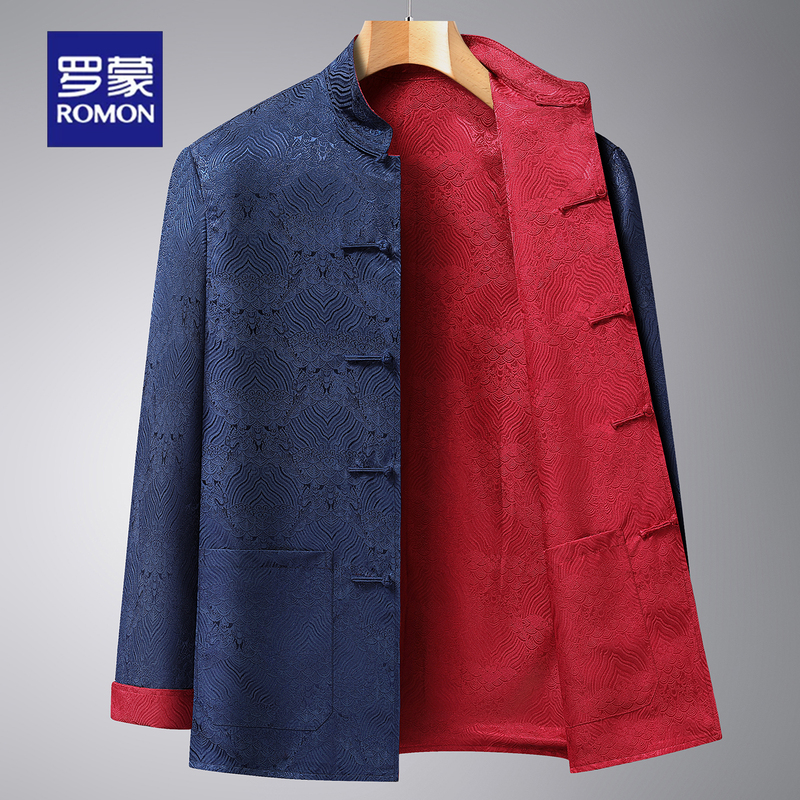 Romon Middle-Aged and Elderly Men's Tang Suit Long-Sleeved Spring and Autumn Style Large Size Reversible Dad Suit Grandpa New Chinese Style Suit