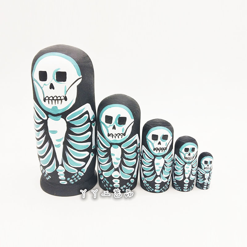 Five-story Skulls Russian Kit Wooden Toy Craft Gift Wish Doll Valentine's Day Gift Home Swing