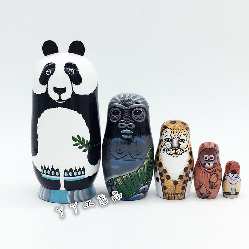 Five Floors Hand Painted Panda Animals Russian Sets Wooden Toys Craft Gifts Valentine's Day Gifts Home Swing Accessories